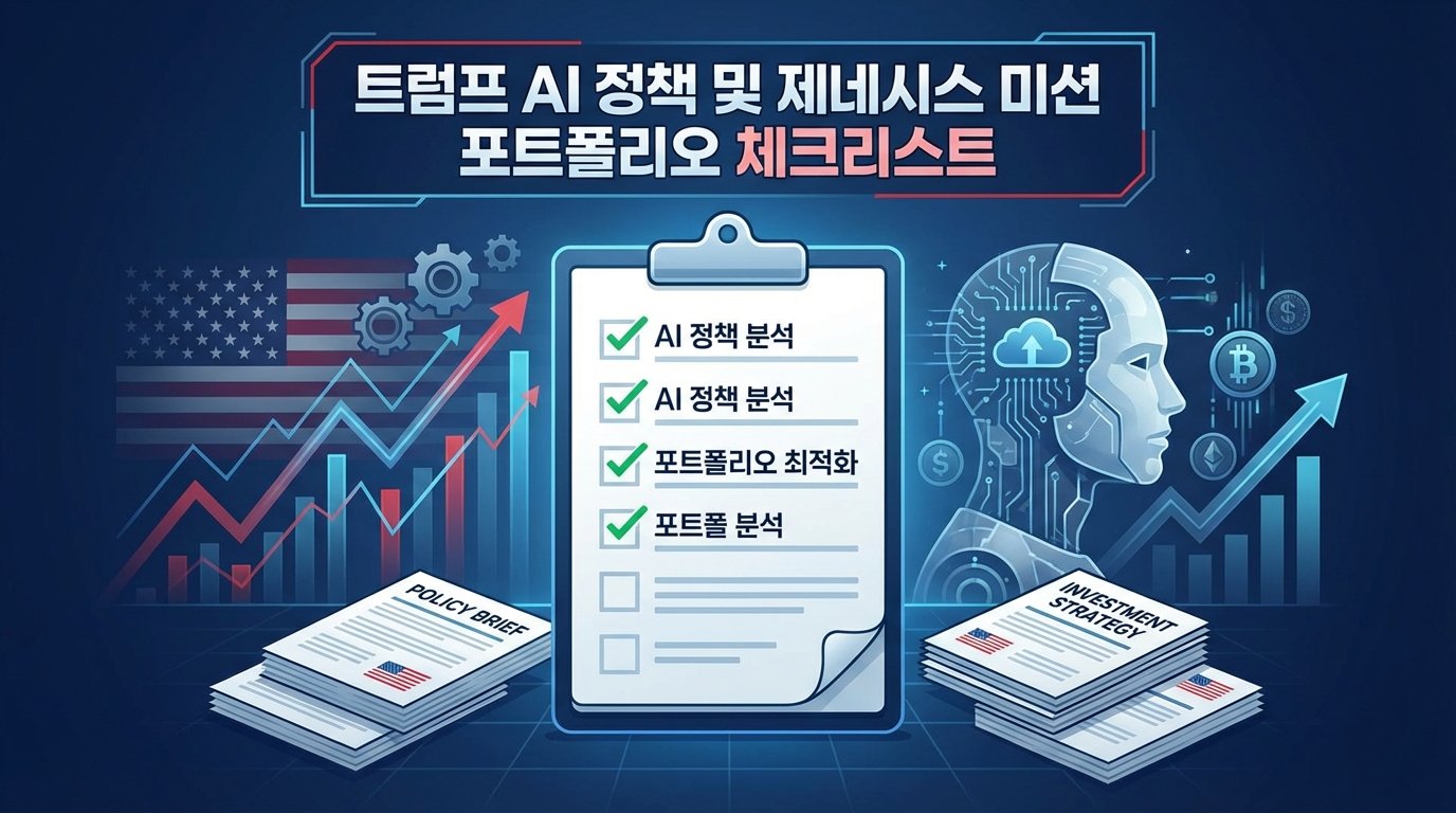 트럼프 AI 정책 핵심 '제네시스 미션' 완벽 분석! 7대 수혜 산업군(반도체·원자력·양자·로보틱스) 관련주 총정리. 2026년 포트폴리오 점검 체크리스트와 실전 투자 전략까지. 엔비디아·팔란티어·CEG 등 24개 참여 기업 분석