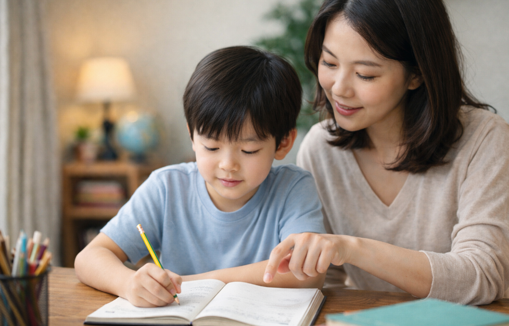 집에서 공부하는 아이