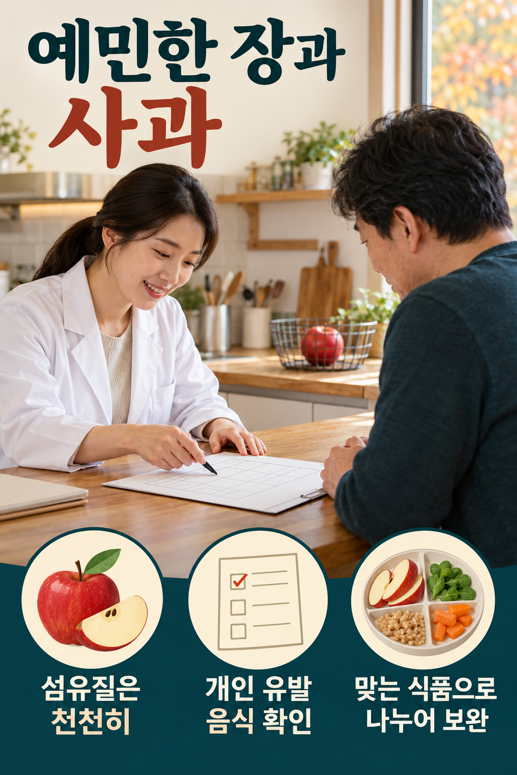 사과 &middot; 장에 도움이 되길 바란다면 양을 천천히 맞춰요 실사 인포그래픽