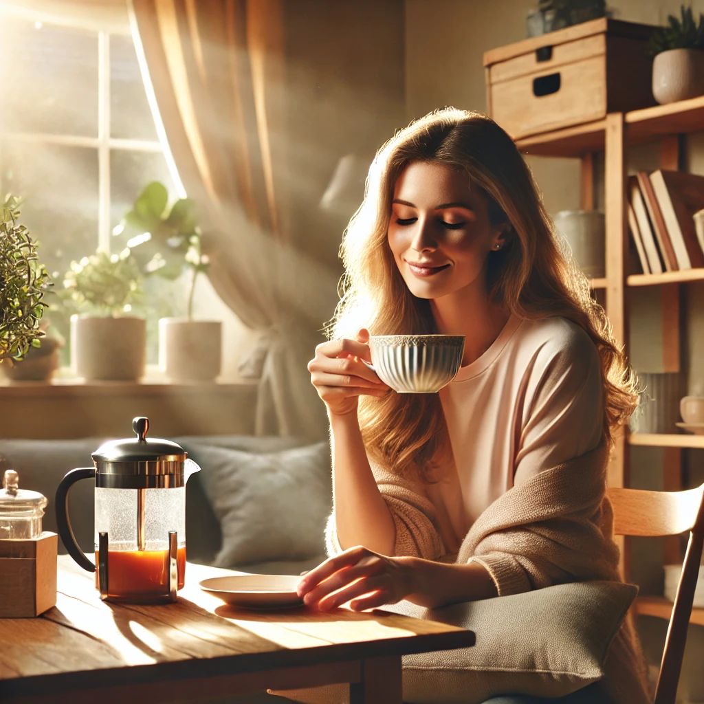 홈카페에서 차를 즐기는 엄마 사진