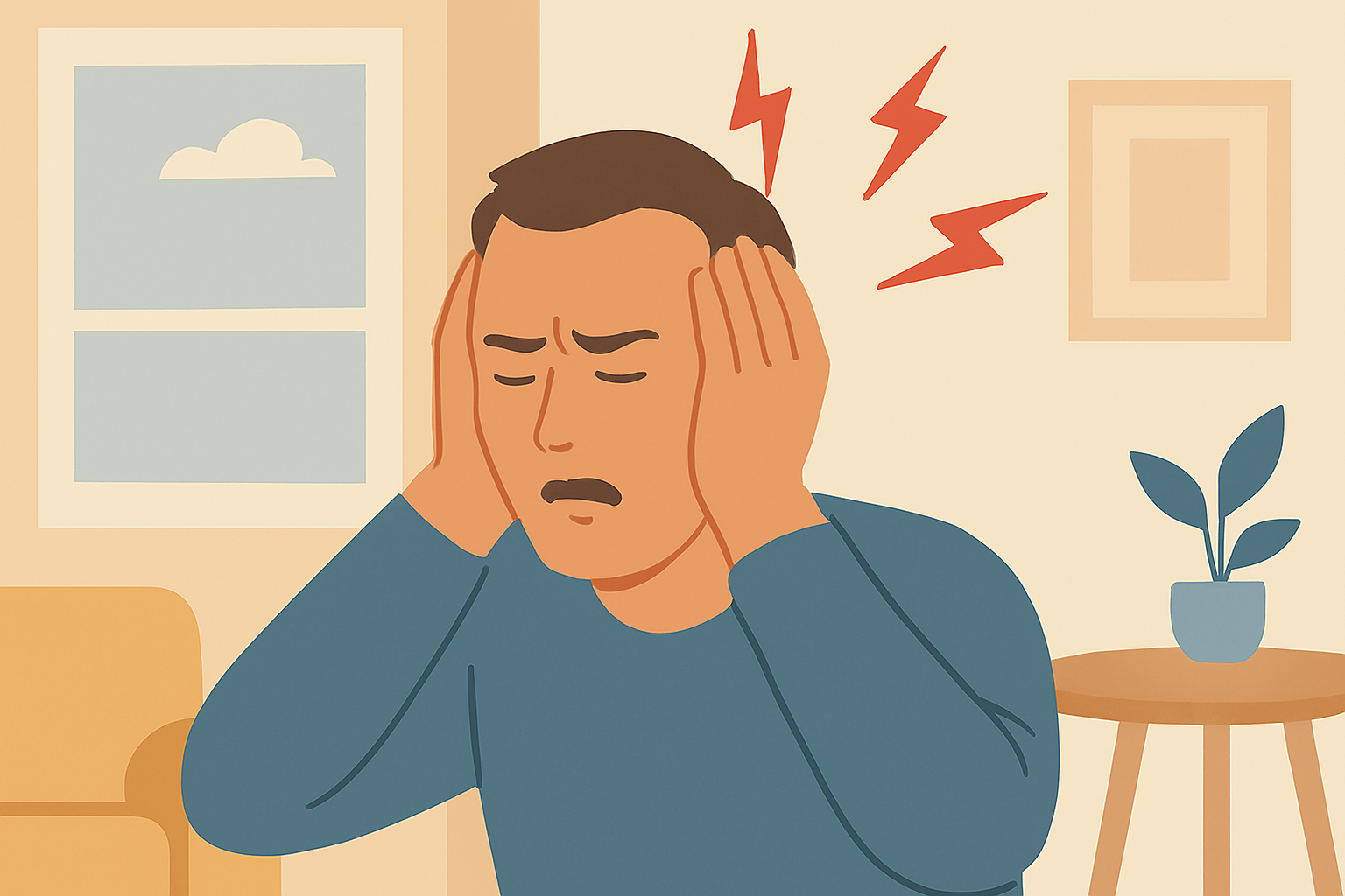 갑작스러운 두통을 호소하는 장면 모습