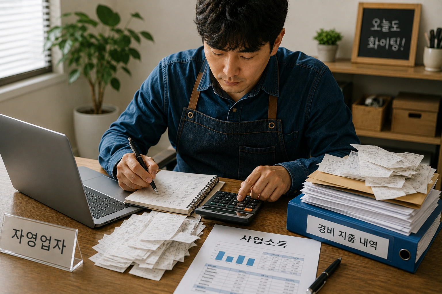 개인사업자가 사업소득 서류를 정리하는 모습