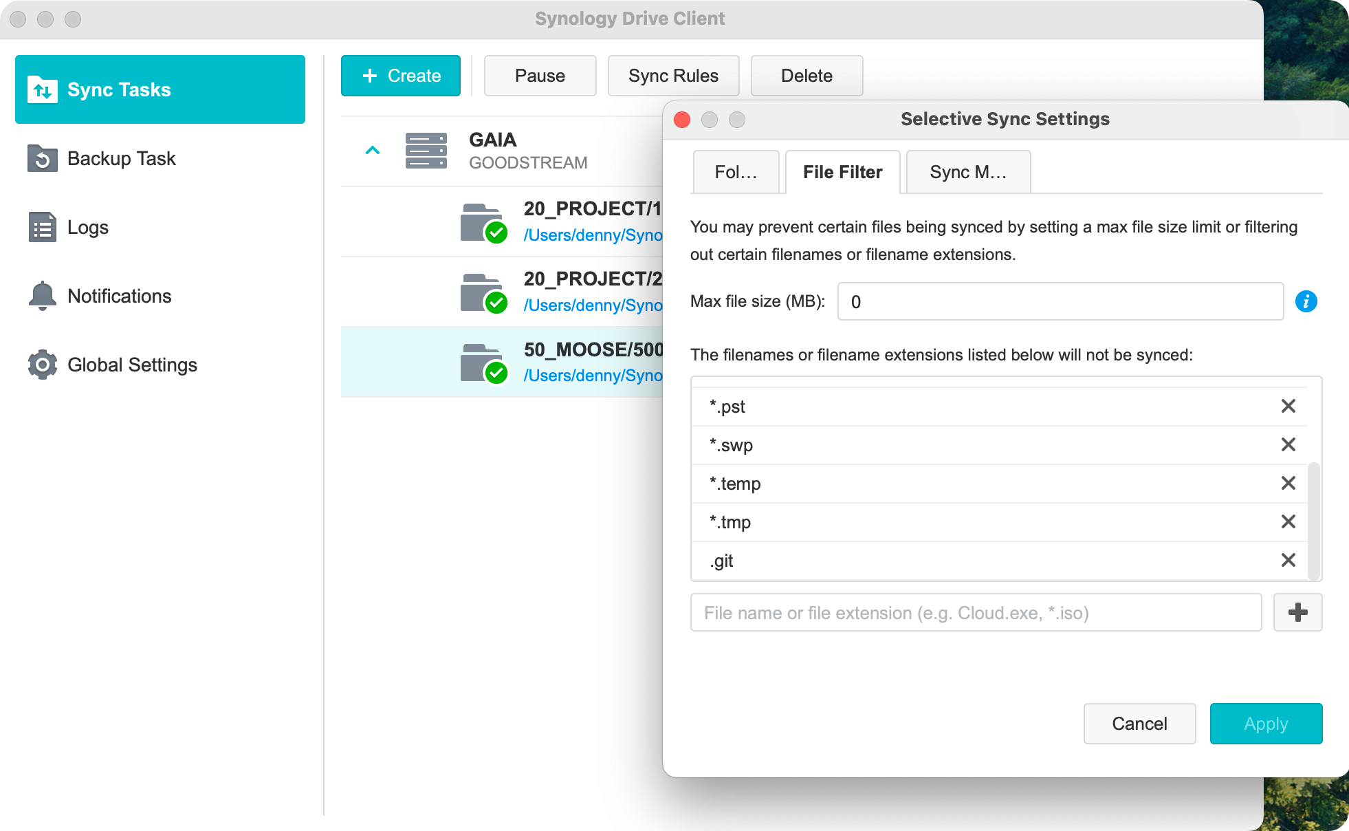 Synology Drive Client 동기화 규칙 설정
