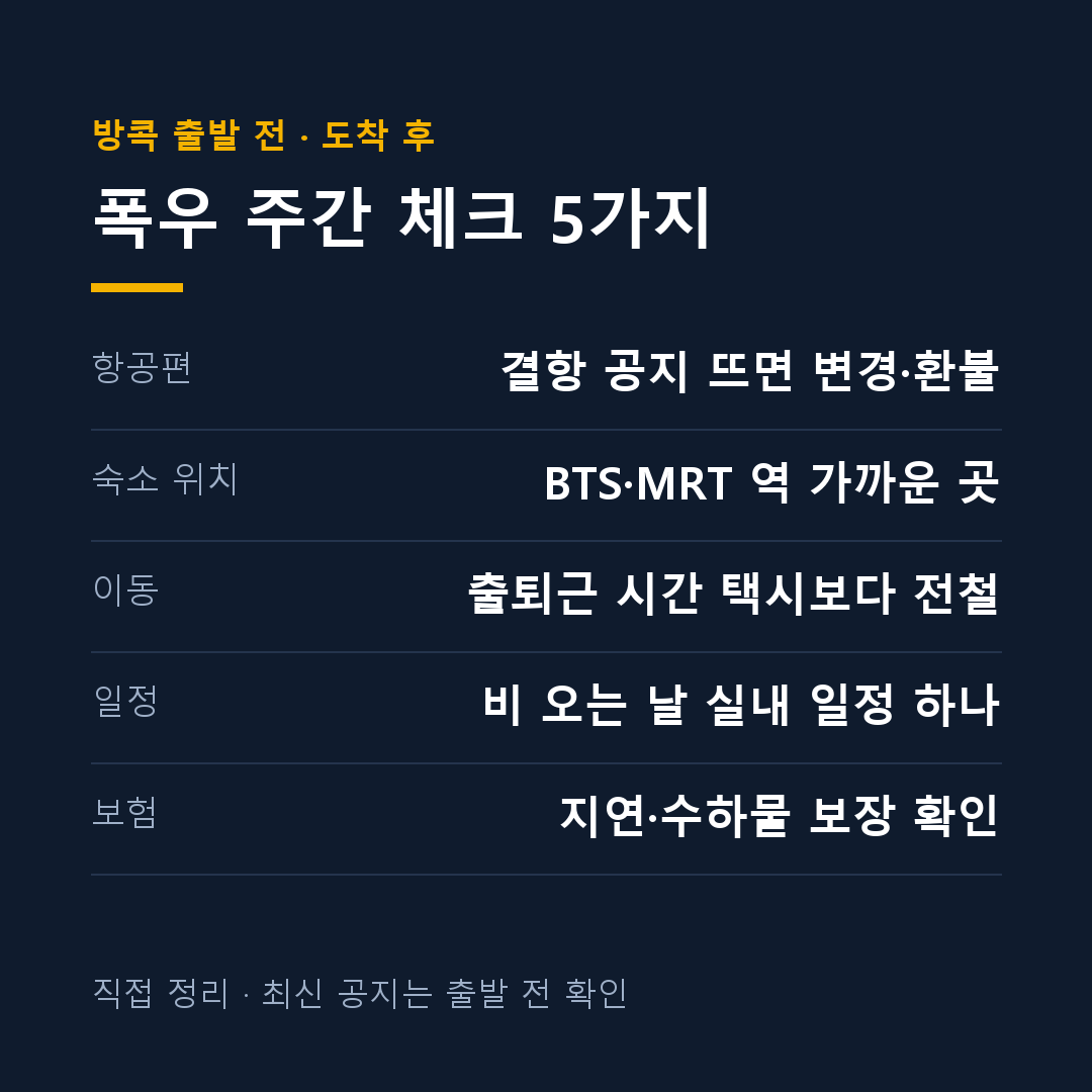 방콕 폭우 주간 출발 전 체크 5가지 카드