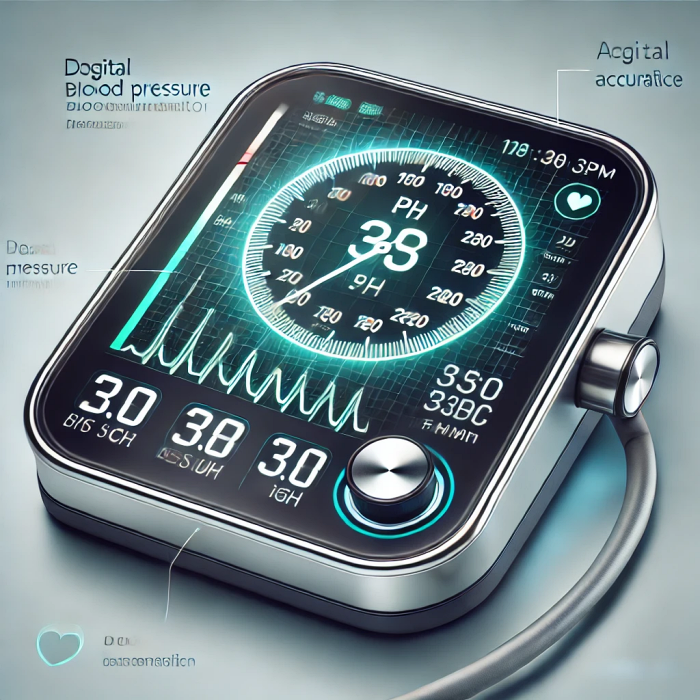 최신 디지털 혈압계를 강조한 이미지