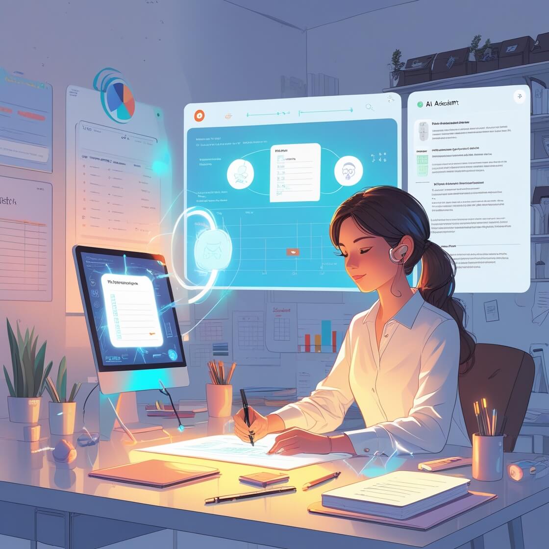 AI를 사용해 업무시간을 단축하는 여성