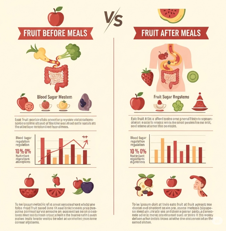 식전 또는 식후 과일 섭취 시간 비교 이미지