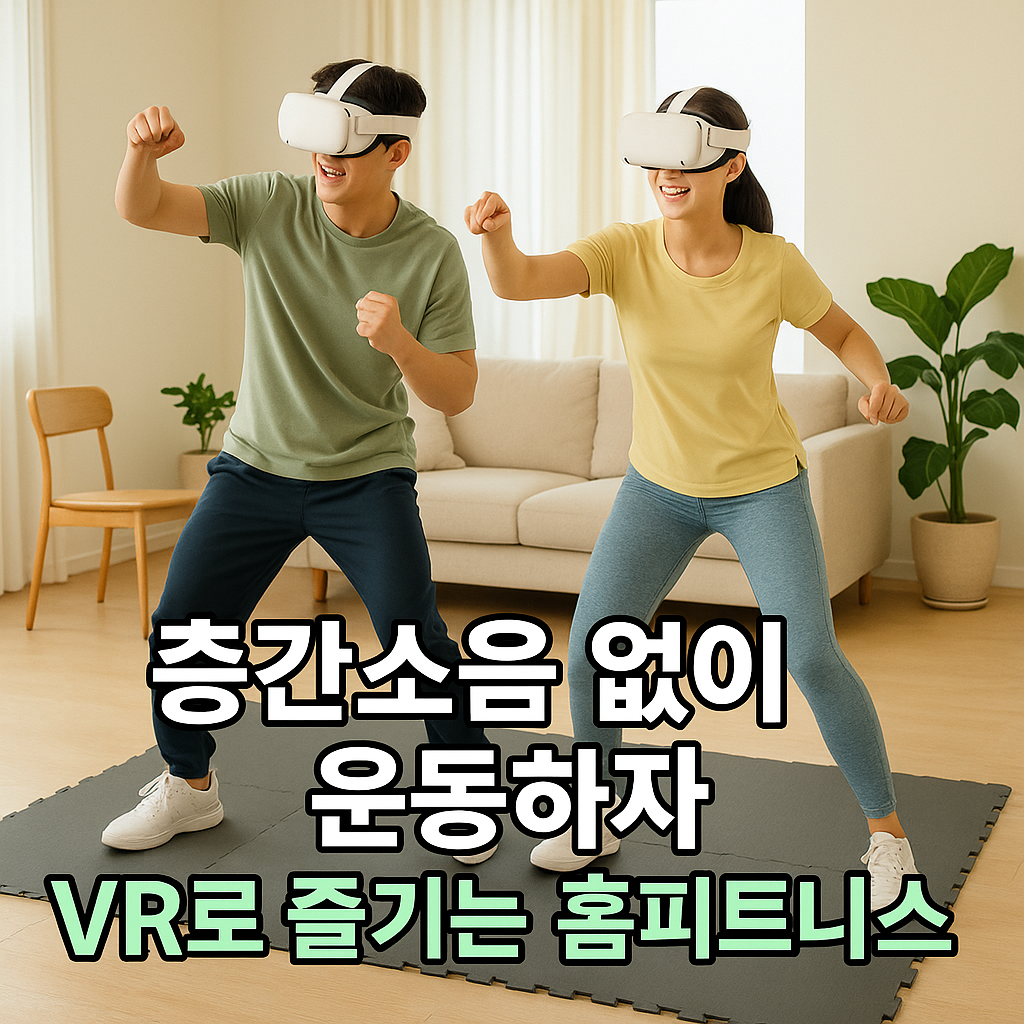 거실에서 VR 피트니스 게임을 즐기는 남녀