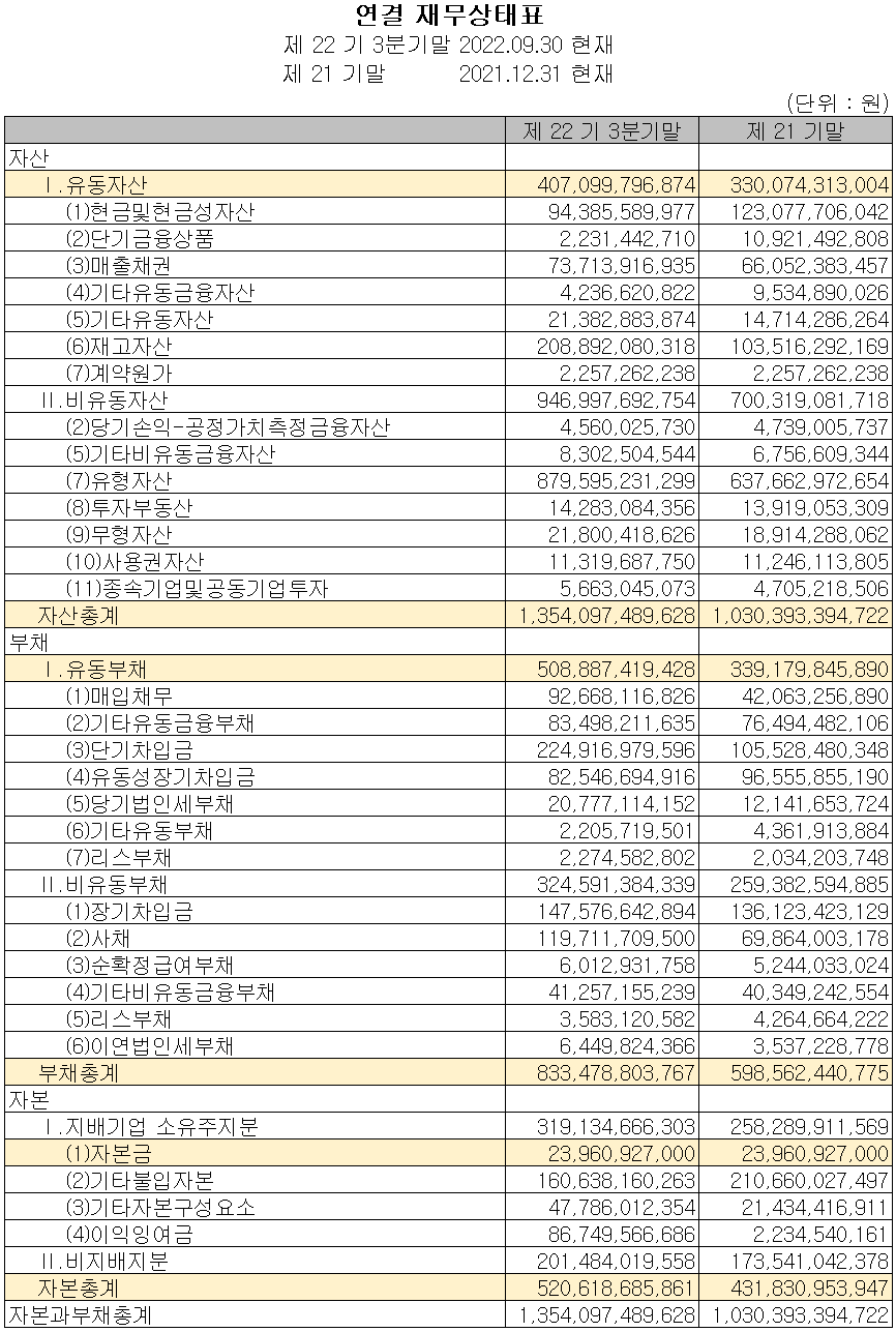하나마이크론 - 재무상태표
