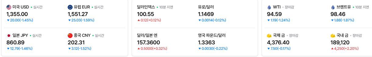 2026-09-23, 실시간 주요국가 환율현황 [출처=네이버 Pay 증권 제공]