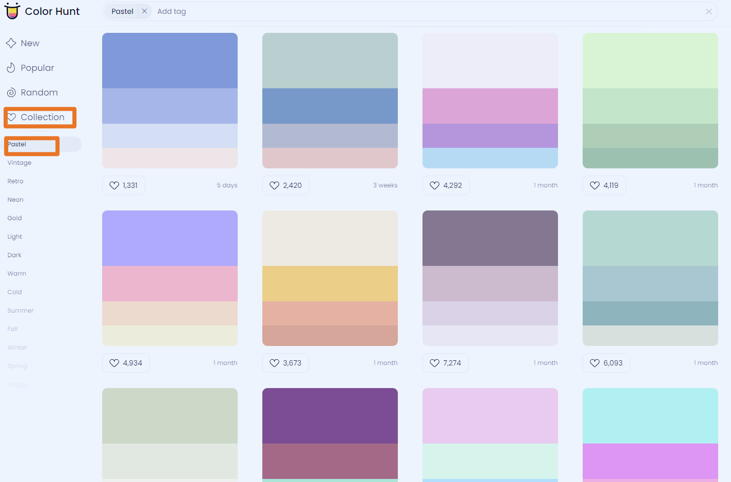 https://colorhunt.co/ 사이트 색상파레트