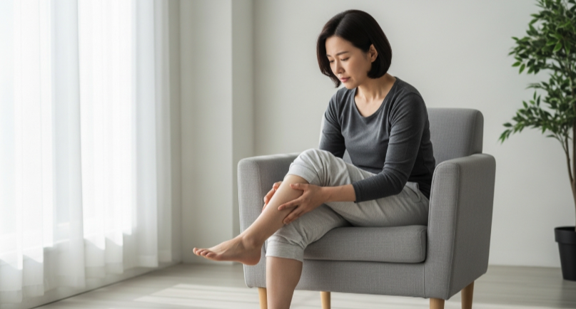 종아리 근육 통증 원인 확인 모습