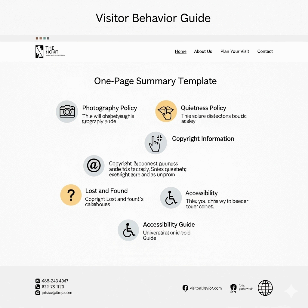 관람 행동 가이드(사이트 정책 페이지) — 촬영·정숙·저작권·유실물·접근성 한 페이지 요약 템플릿