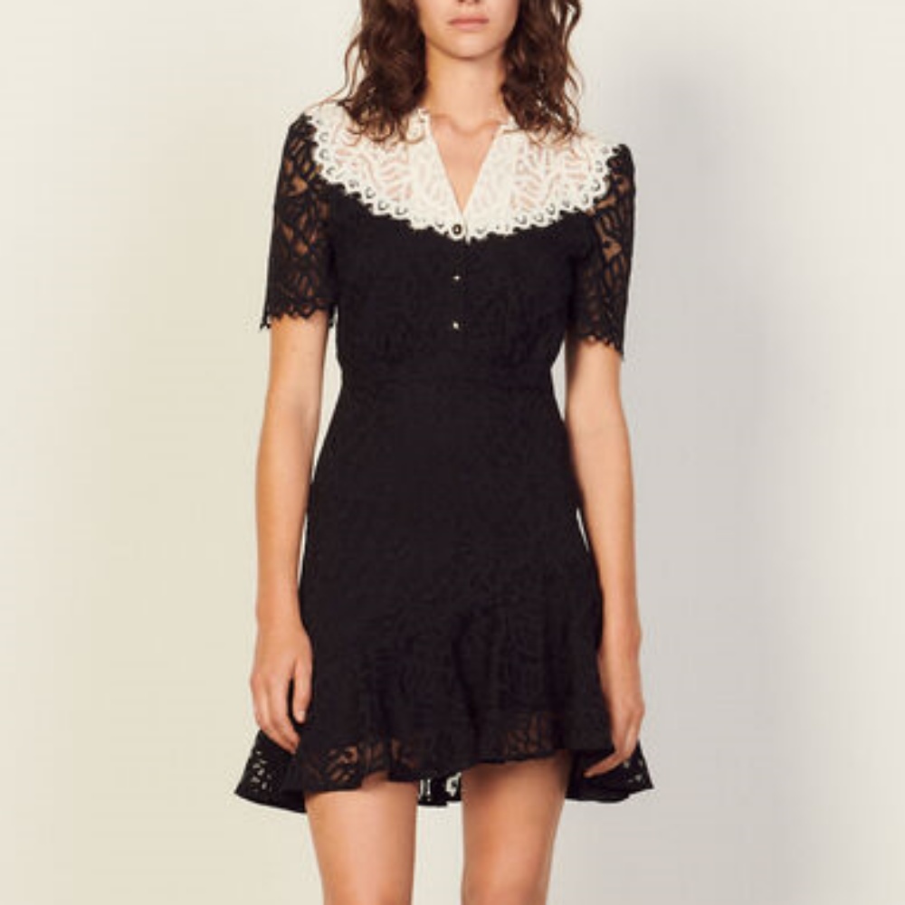 산드로 레이스 원피스 화이트 블랙 Sandro dress 44-77 사이즈