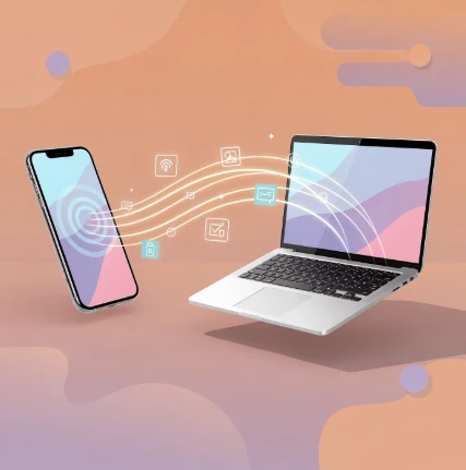 스마트폰에서 PC로 공동인증서 복사하는 모습 예시 일러스트