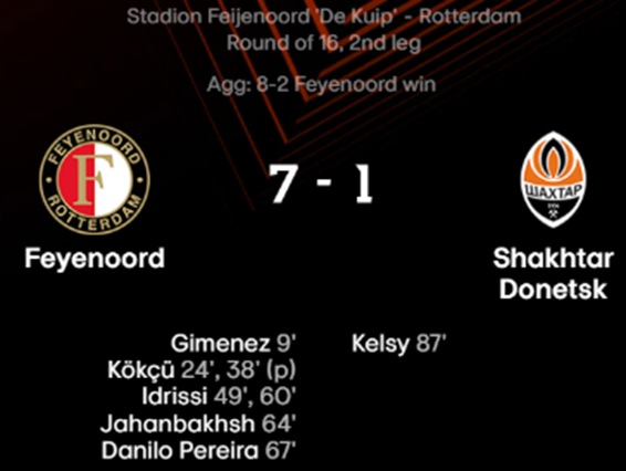 22/23 UEFA 유로파리그 16강 2차전 페예노르트 대 샤흐타르 도네츠크