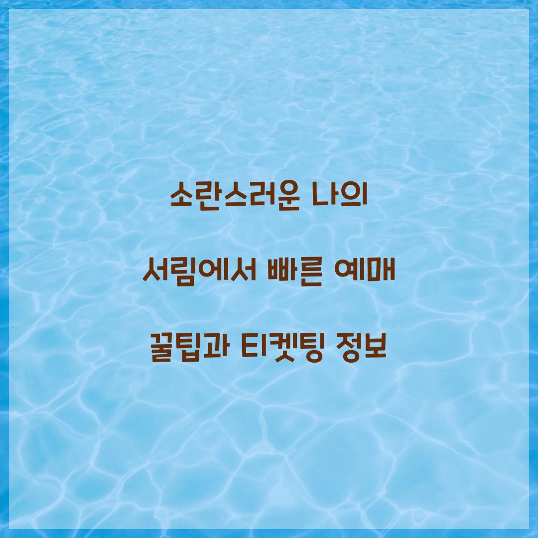 소란스러운 나의 서림에서 빠른 예매