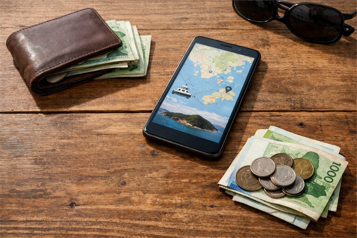 배편과 여행 경비를 준비하는 상징적인 준비 장면 