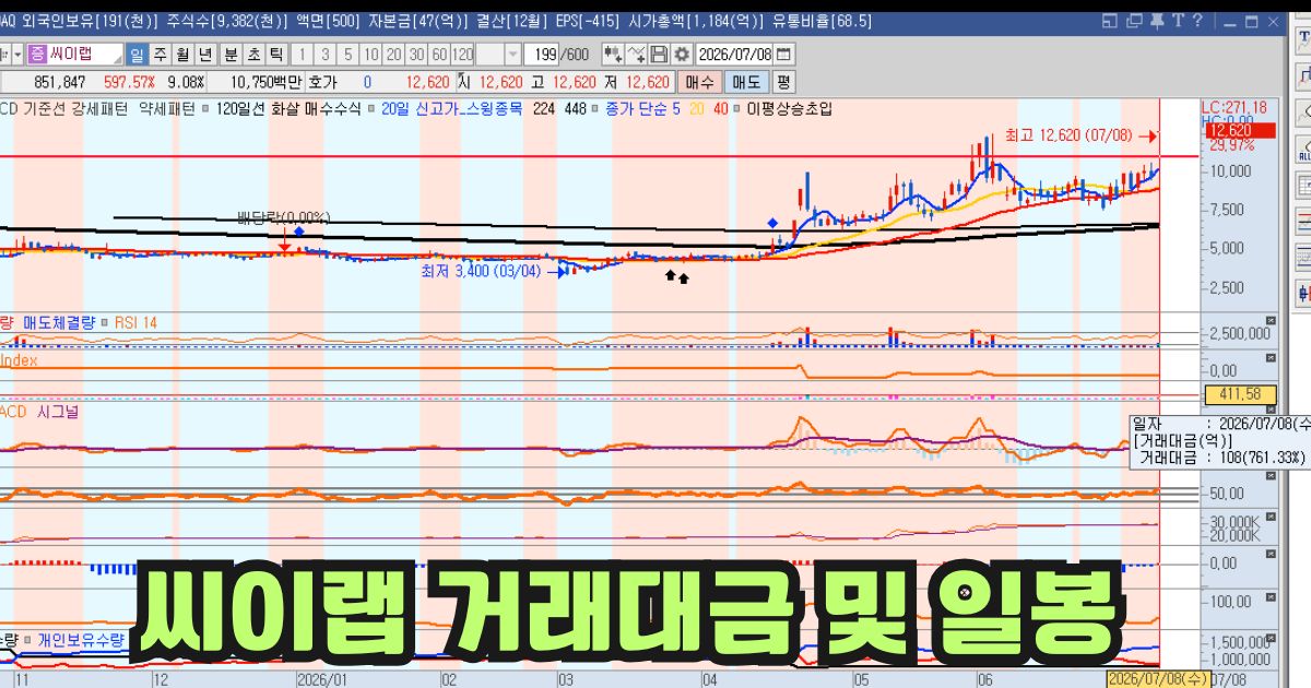 씨이랩 일봉차트