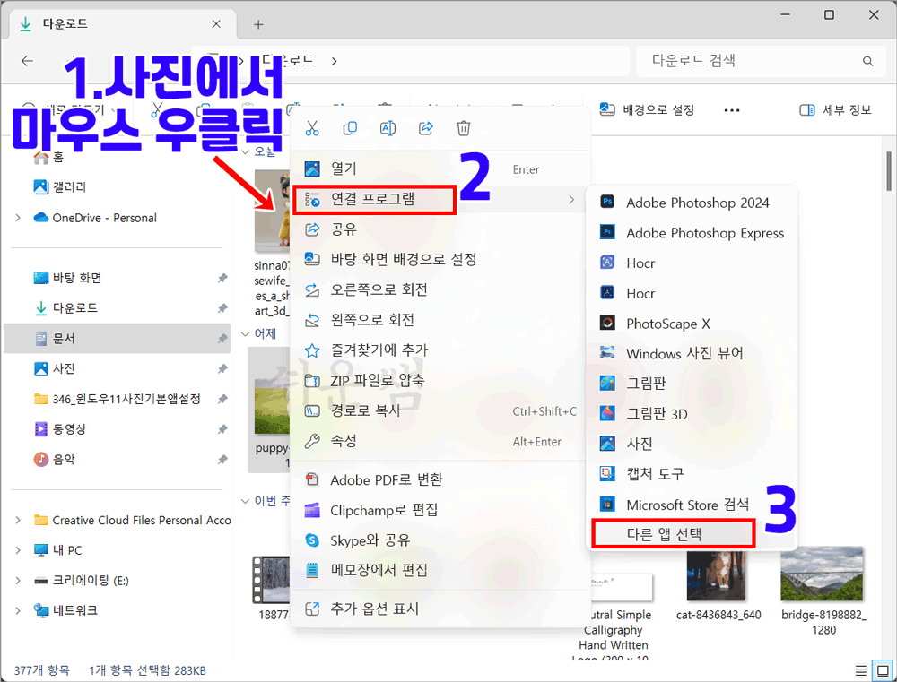 파일을 열 앱 설정