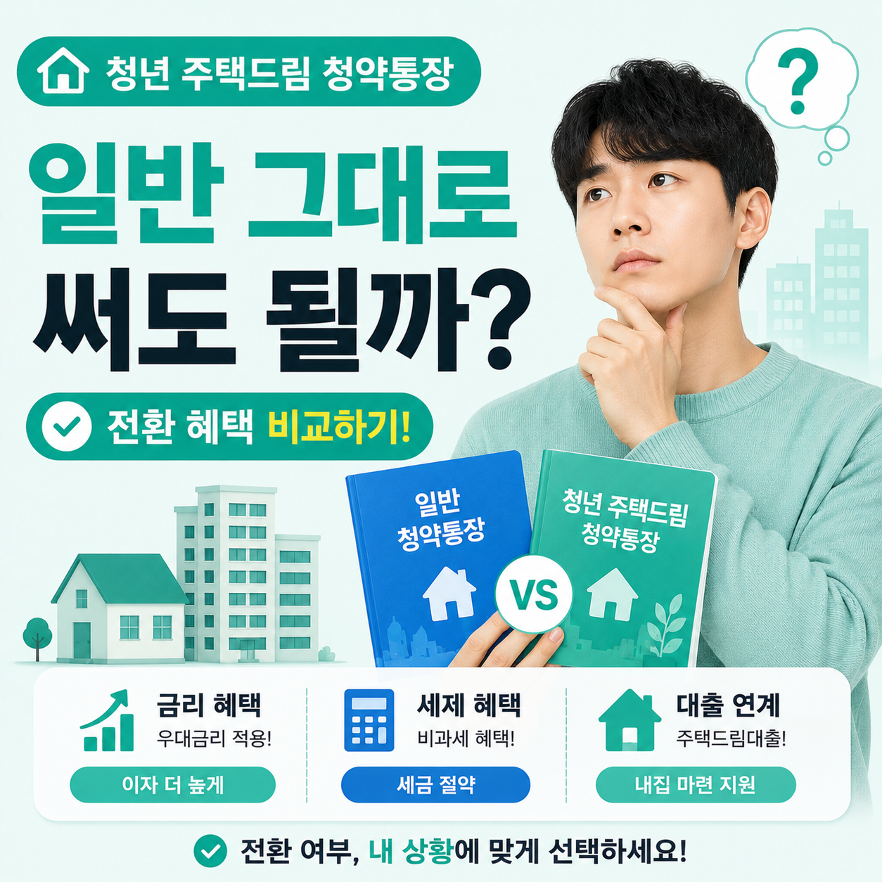 청약통장을 들고 고민하는 청년의 모습