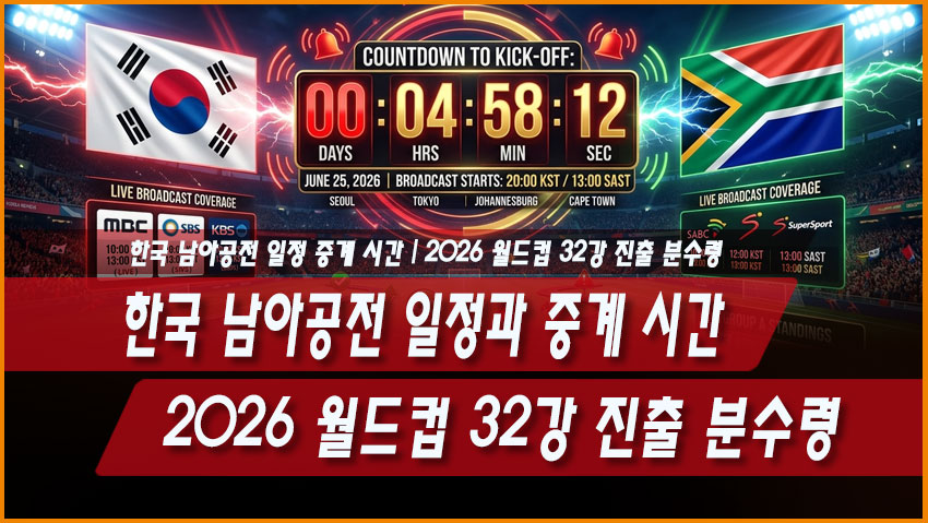 한국 남아공전 일정과 중계 시간, 2026 월드컵 32강 진출 분수령