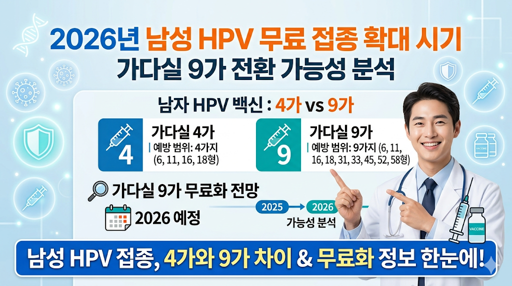 hpv 바이러스 남성 무료 접종 확대 시기: 가다실 9가 전환 가능성 분석, 남자 자궁경부암 백신 4가 9가 차이 비교