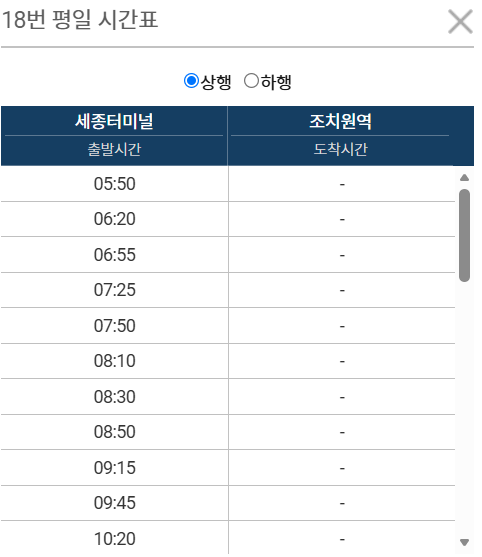 청주 버스정보시스템 시간표