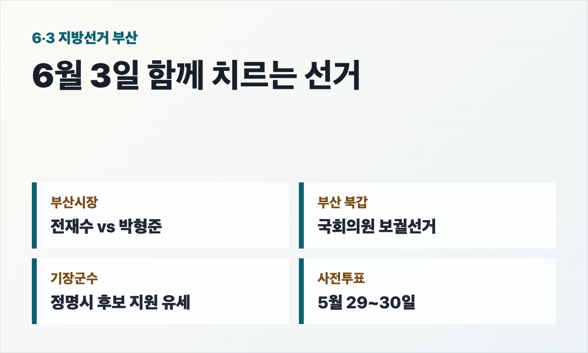 부산시장 선거 부산 북갑 보궐선거 기장군수 선거 카드