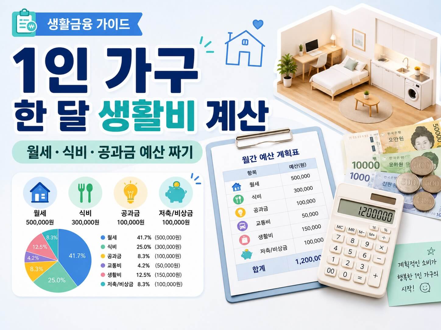 1인 가구 한 달 생활비 계산 설명 이미지