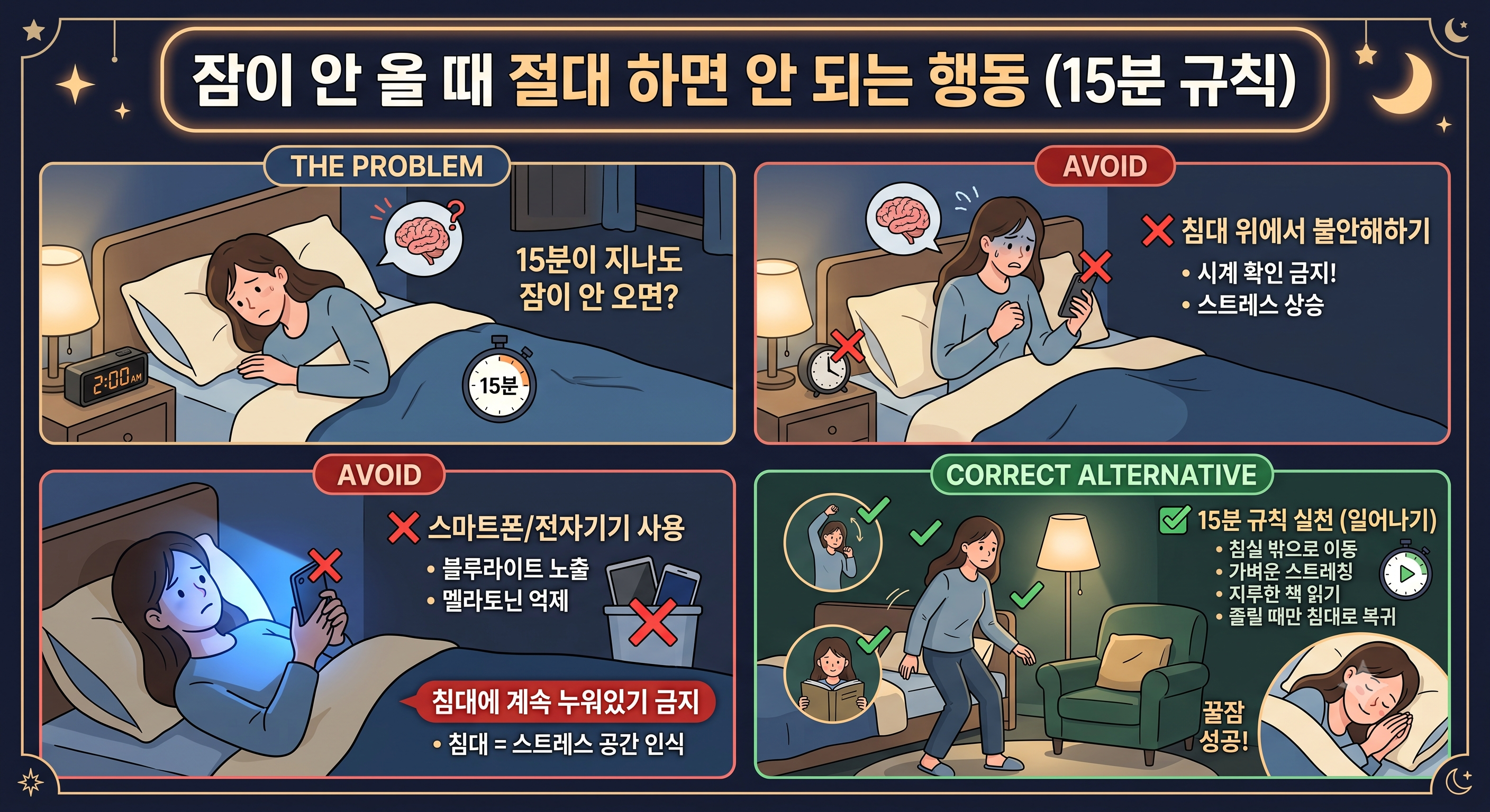 잠이 안 올 때 절대 하면 안 되는 행동 (15분 규칙