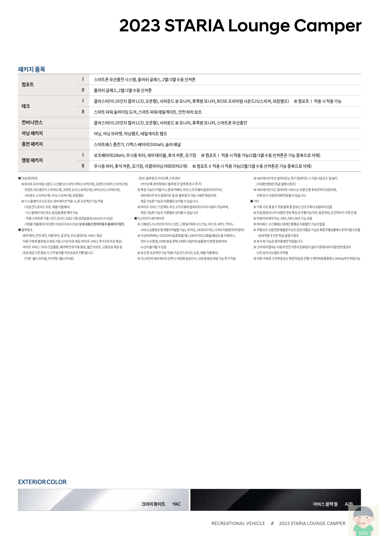 2022 스타리아 캠퍼 카탈로그와 가격표