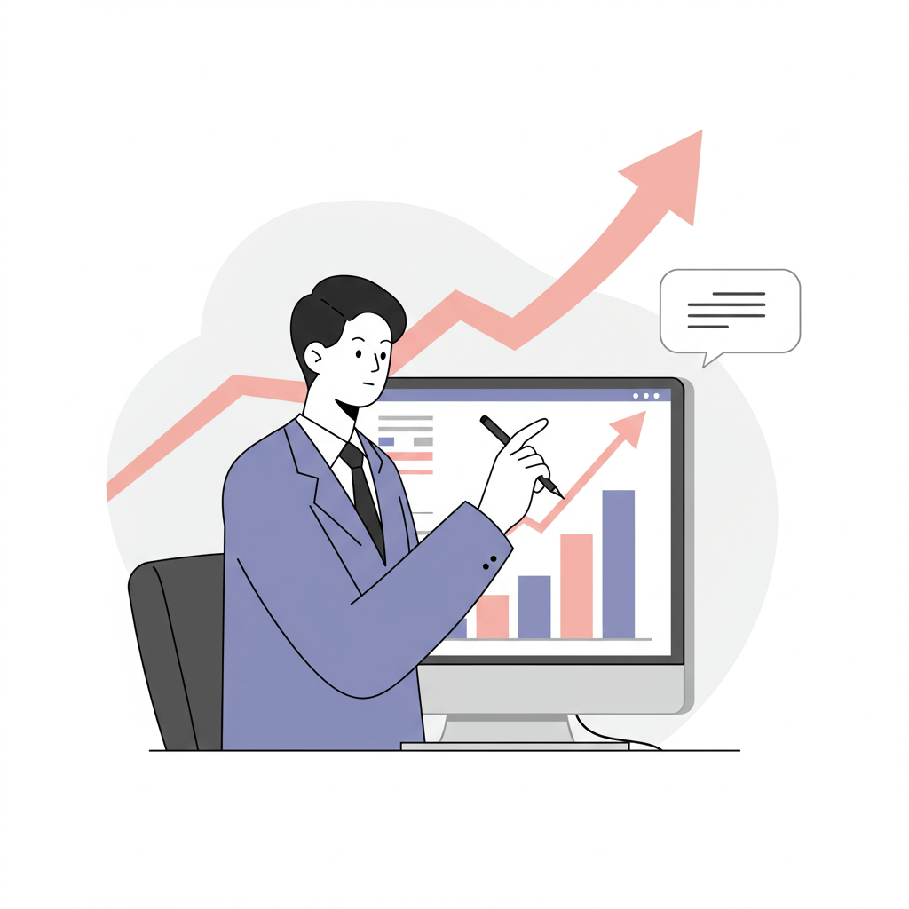 향후 자녀장려금 금액 증가 가능성을 전망는 전문가가 그래프와 성장차트를 pc화면에 띄워 설명하고 있다.