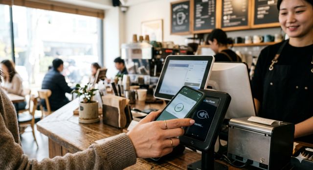 삼성페이 NFC 방식으로 단말기에 스마트폰 결제하는 모습
