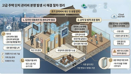 고급 주택 단지 관리비 분쟁 해결 단계별 프로세스 흐름도 및 법령 근거 이미지