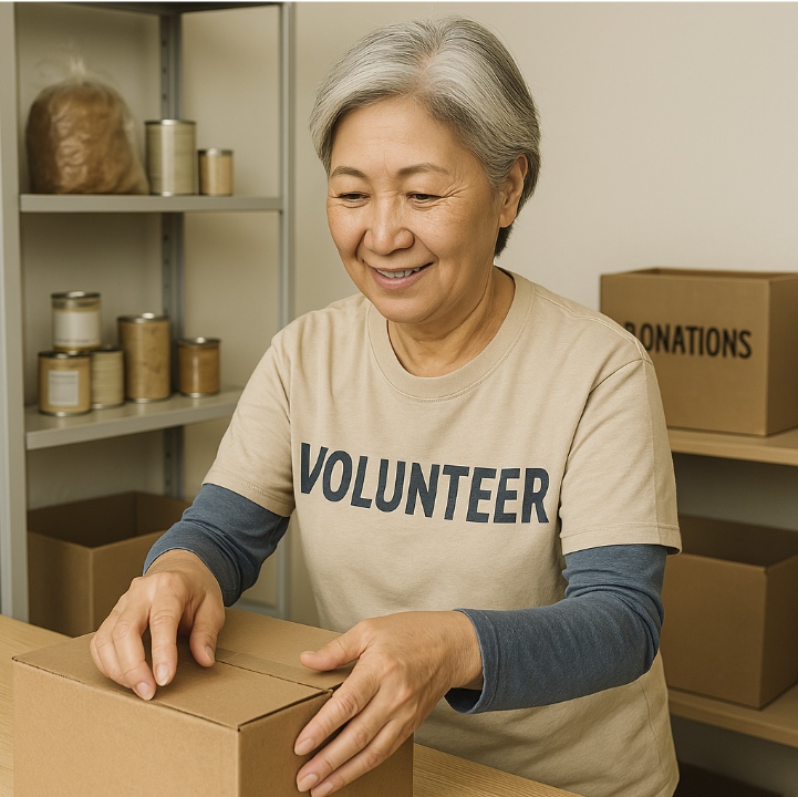 중년 여성이 봉사활동하는 장면