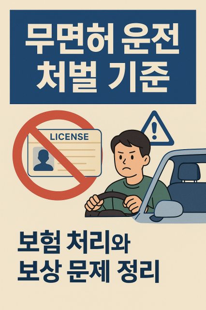 무면허 운전 처벌 기준과 보험 처리, 피해자 보상 문제를 정리한 대표 이미지로 교통법규 위반의 위험성을 강조합니다