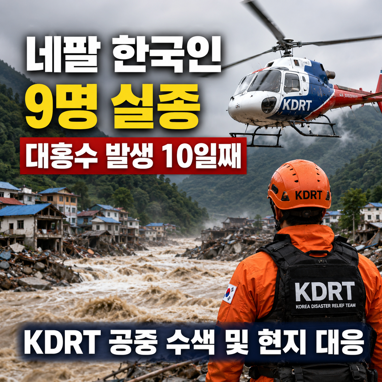 네팔 한국인 9명 실종 대홍수 발생 10일째, KDRT 공중 수색 및 현지 대응 상황 정리