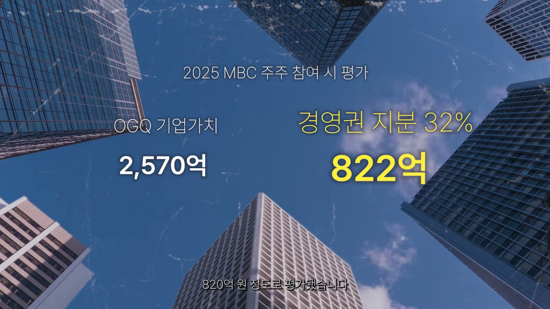 2025 MBC 주주 참여 시 평가 — OGQ 기업가치 2,570억, 경영권 지분 32%는 822억