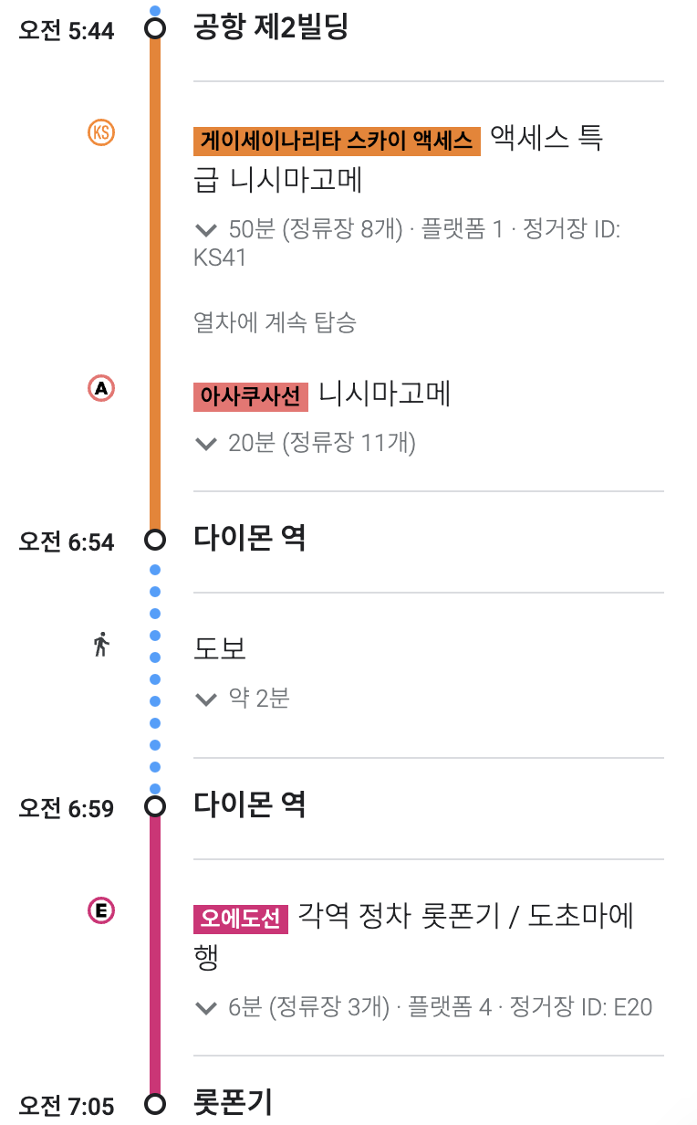 나리타공항에서 롯폰기 가는 구글 맵 노선