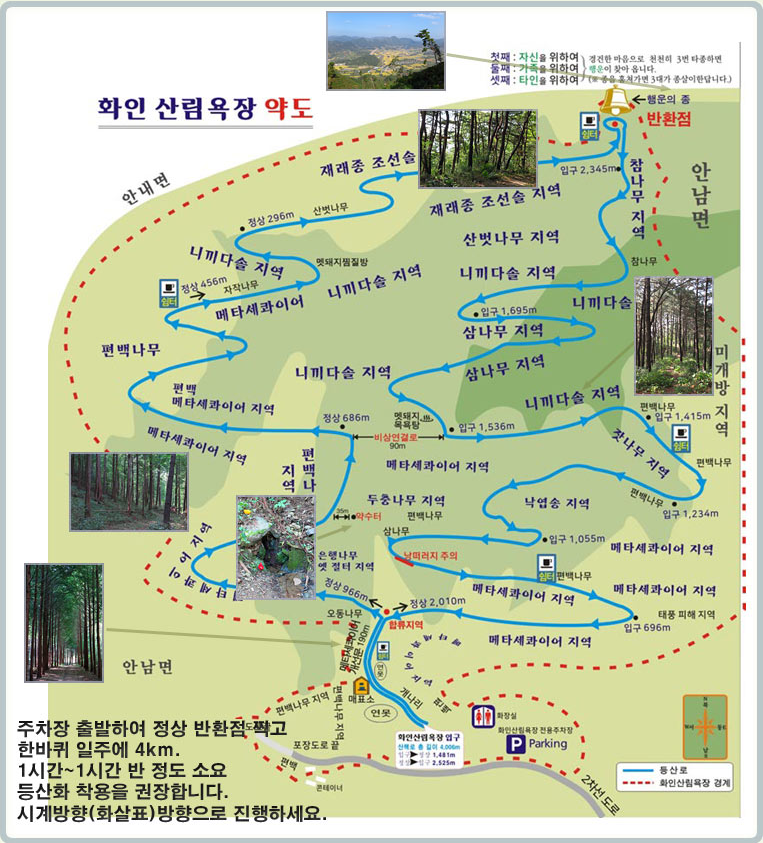화인산림욕장 코스 안내도