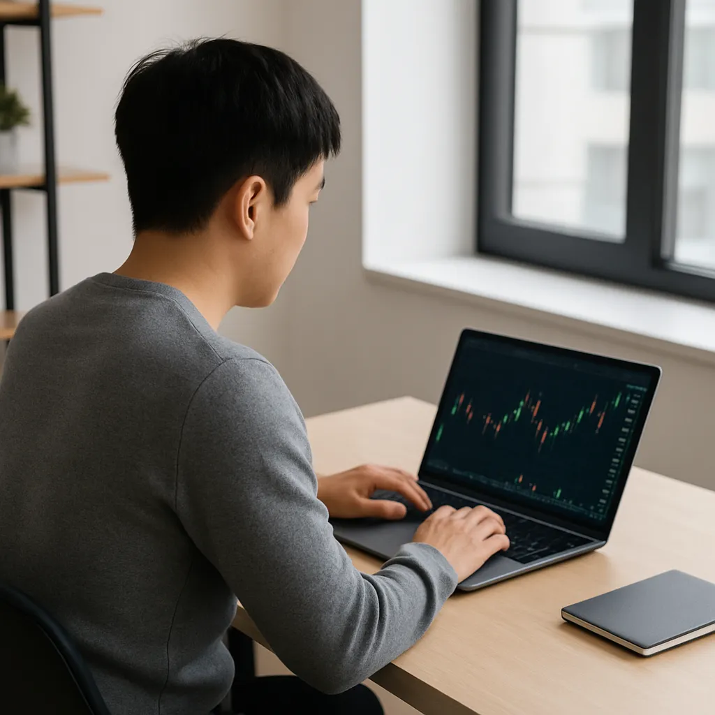 사무실 책상에서 주식 차트를 보는 남성