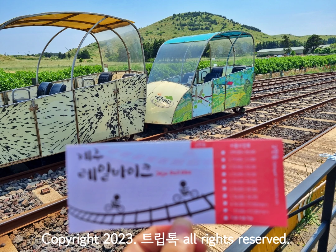 탑승권 너머로 레일바이크가 보인다