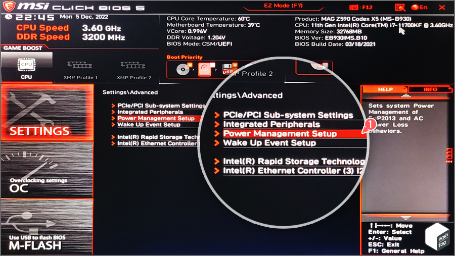 Settings > Advanced > Power Manaement Setup