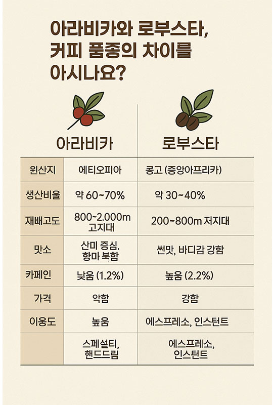 아라비카와 로부스타 커피 품종