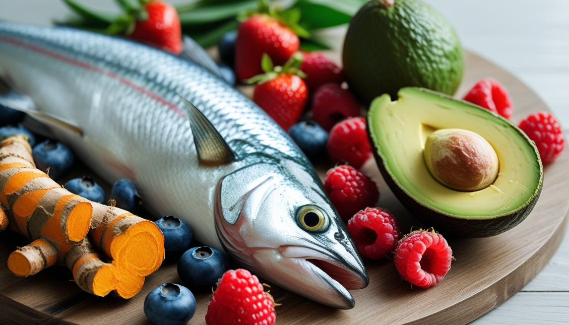 만성염증을 줄이는 음식(생선, 베리류, 강황, 아보카도) 관련 사진