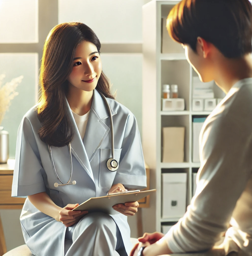  자가도뇨 지원을 위한 의료진과 환자의 상담 장면