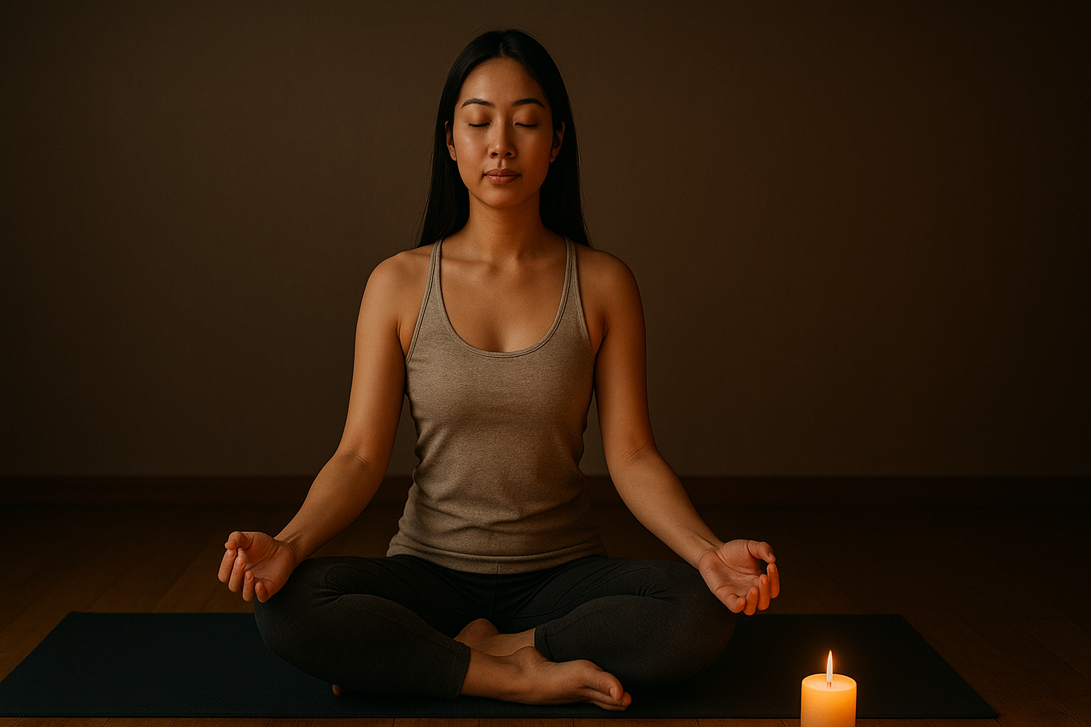 눈을 감고 명상하고 있는 여성의 모습