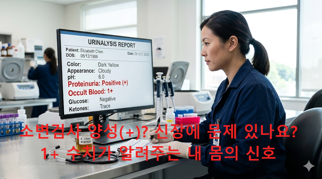 2026 소변검사 결과 해석, 단백뇨 양성 및 요잠혈 1+ 의미 안내 이미지