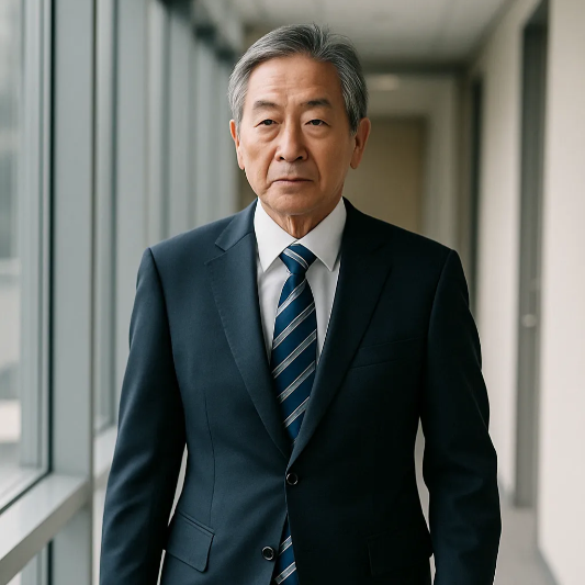 60대-남성이-정장을-입고-사무실-복도를-걷고-있음